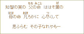 知智の実の 父の命 ははそ葉の 母の命 凡ろかに 心尽くして 思ふらむ その子なれやも・・・